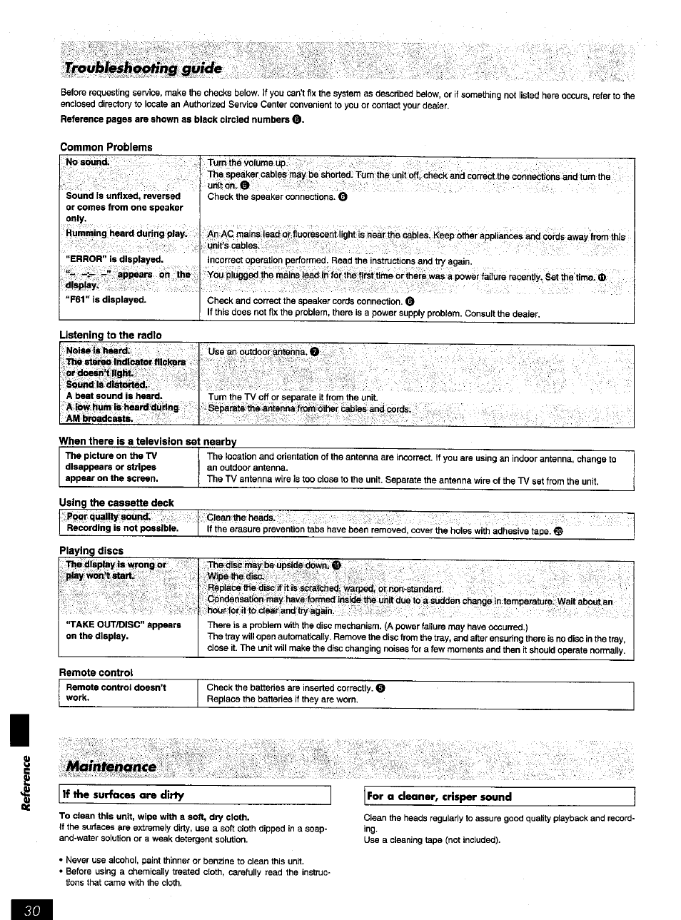 Maintehance | Panasonic SC-AK52 EN User Manual | Page 30 / 32
