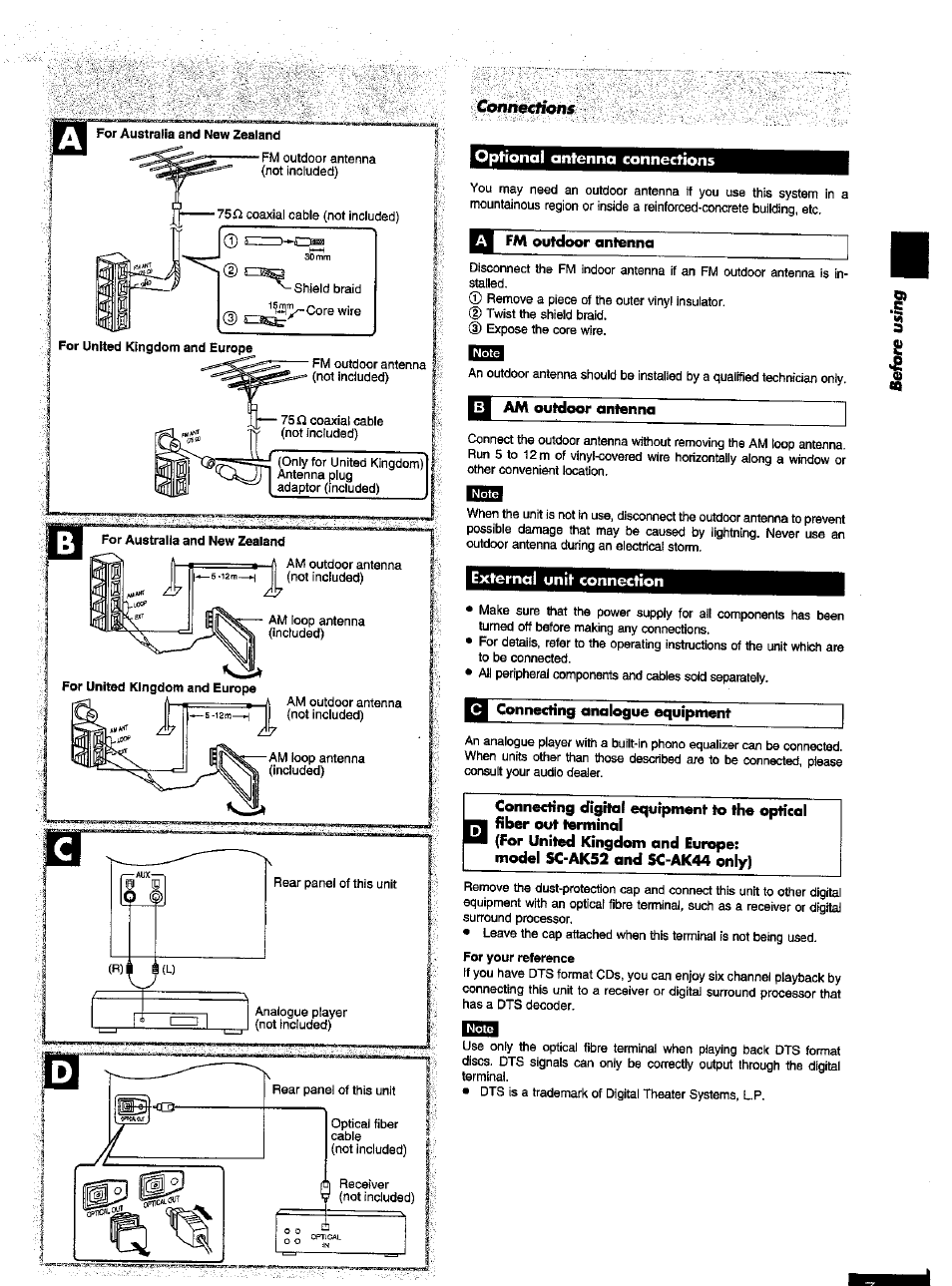 Connections | Panasonic SC-AK52 EN User Manual | Page 7 / 32