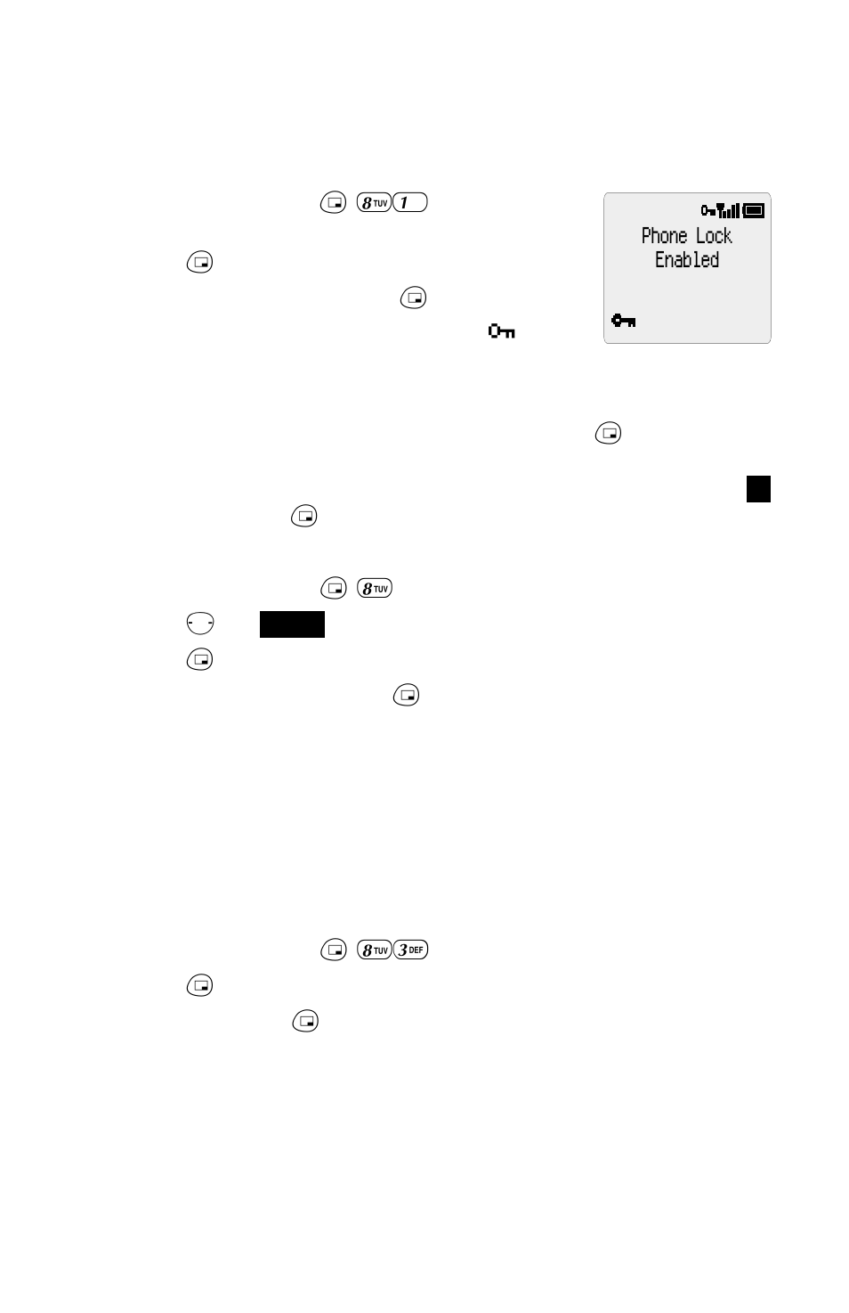 Locking the phone 8, Using the pin 8, Locking the phone | Using the pin, Unlocking the phone, Disabling phone lock, Enabling/disabling the pin | Panasonic EB-GD92 User Manual | Page 12 / 60