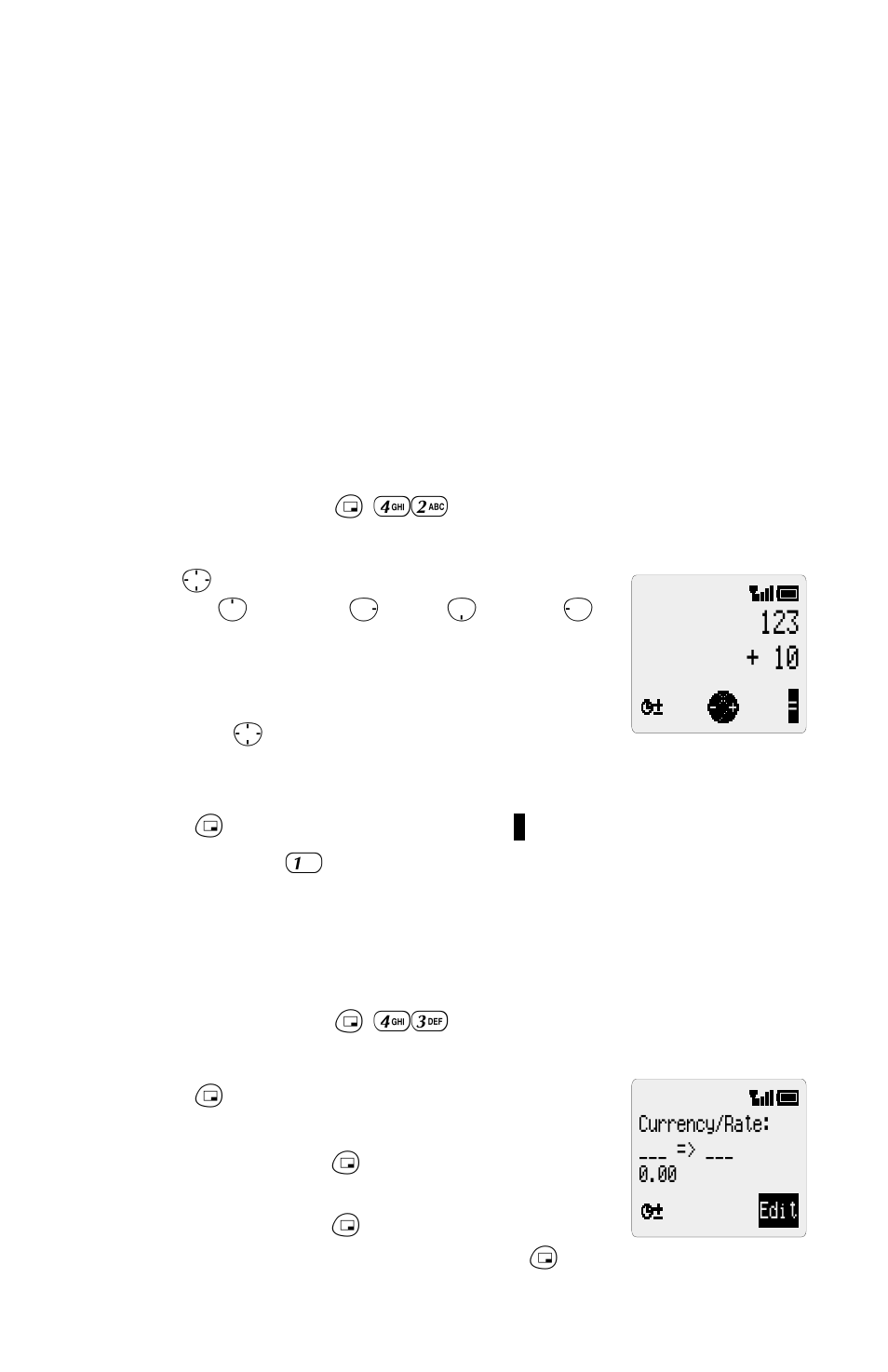 Calculator 22, Currency convertor 22, Calculator | Currency convertor, Setting a power on/off time, Entering an initial conversion rate | Panasonic EB-GD92 User Manual | Page 26 / 60
