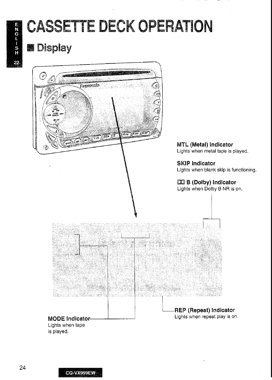 Cassehe deck operation, Cassette deck operation, N display | Panasonic CQ-VX999EW User Manual | Page 24 / 54