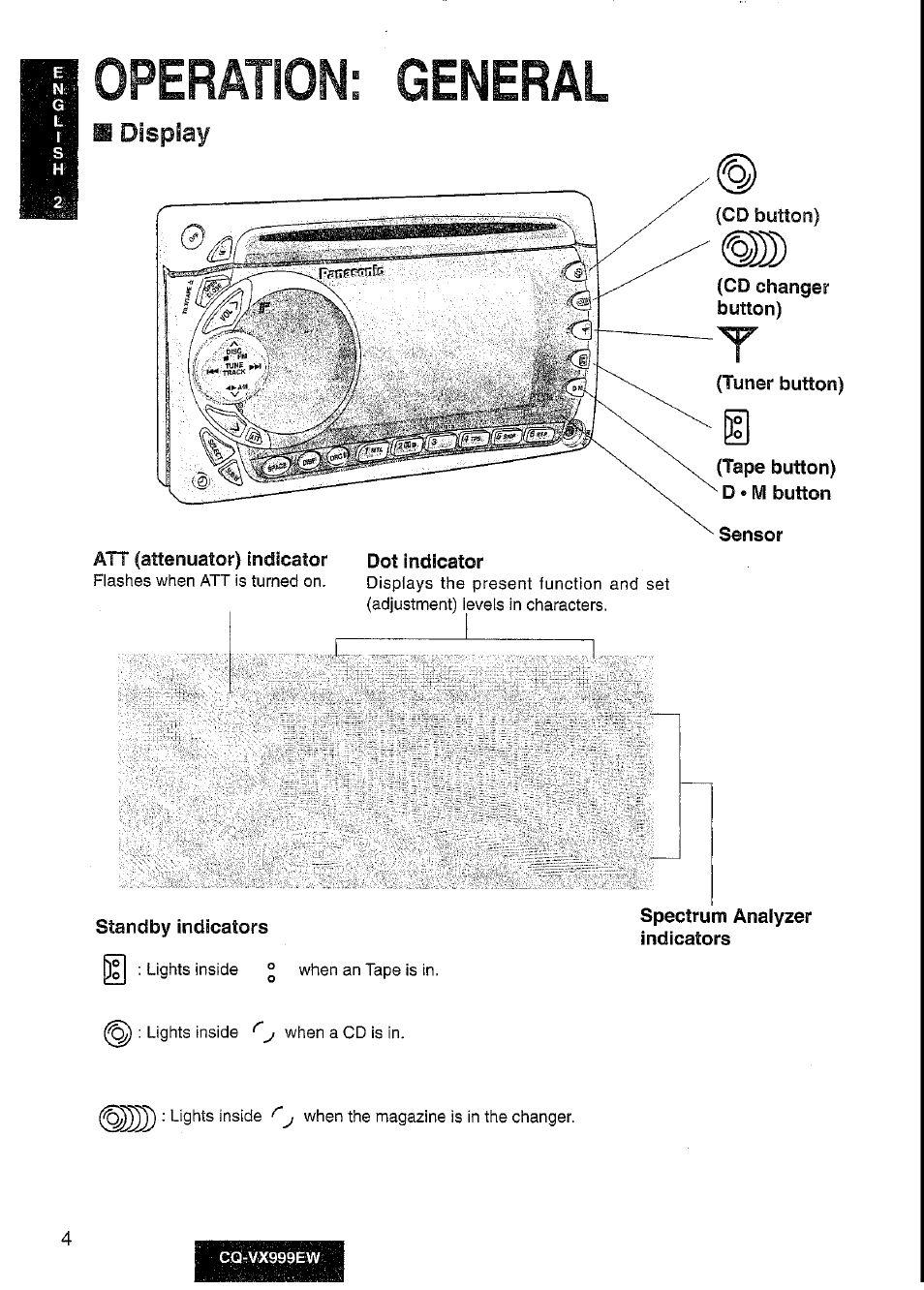 Operation: general, Display | Panasonic CQ-VX999EW User Manual | Page 4 / 54