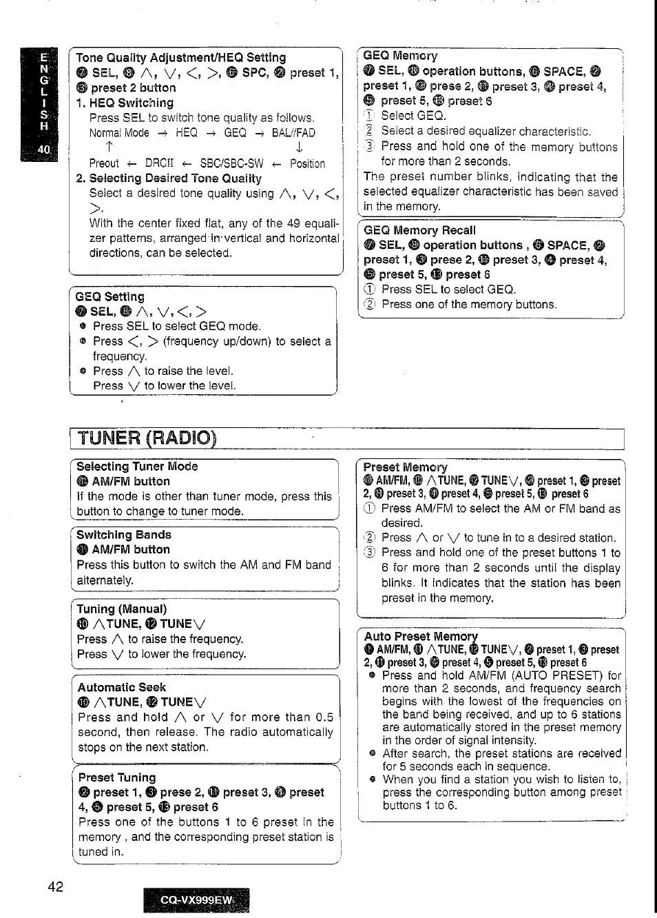 Tuner (radio | Panasonic CQ-VX999EW User Manual | Page 42 / 54