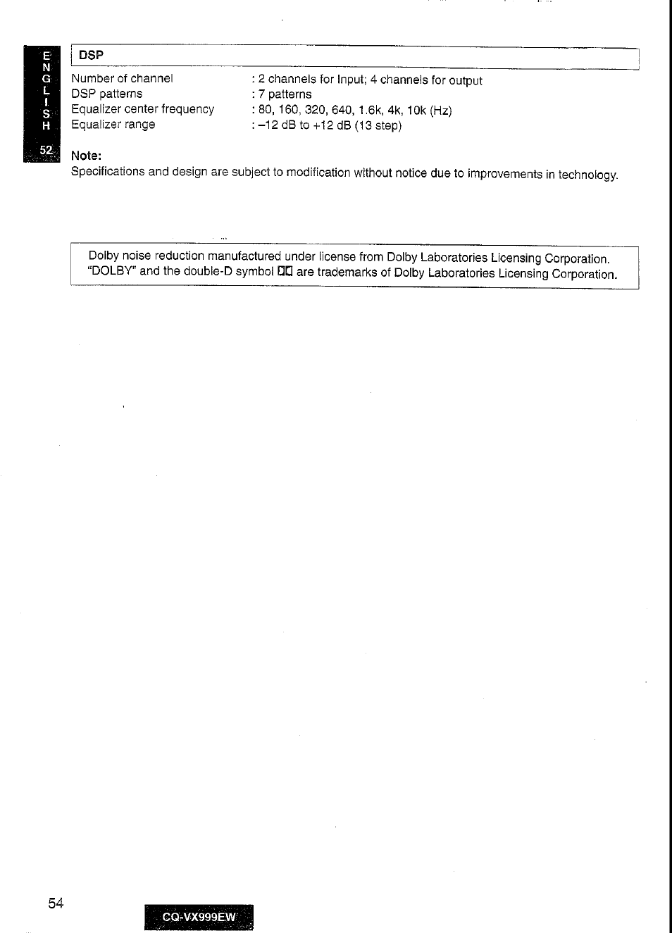 Panasonic CQ-VX999EW User Manual | Page 54 / 54
