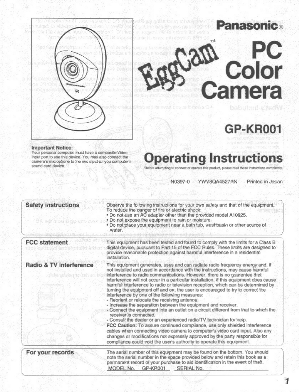 Panasonic GP-KR001 User Manual | 4 pages