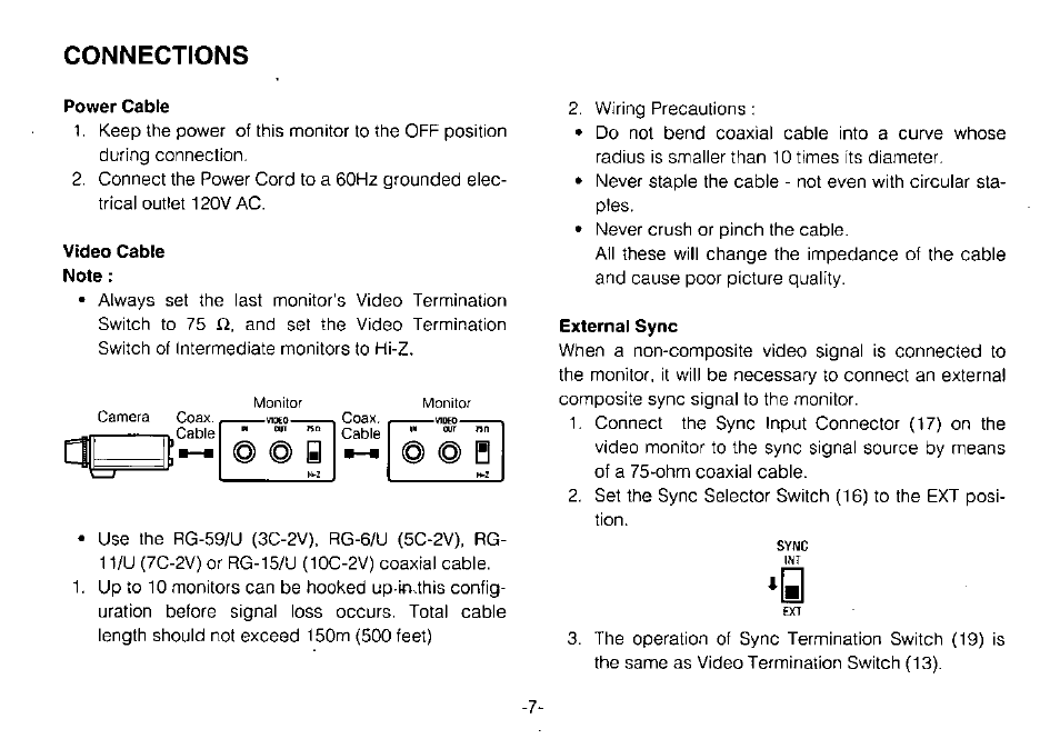 Connections | Panasonic WV-BM1700 User Manual | Page 9 / 16