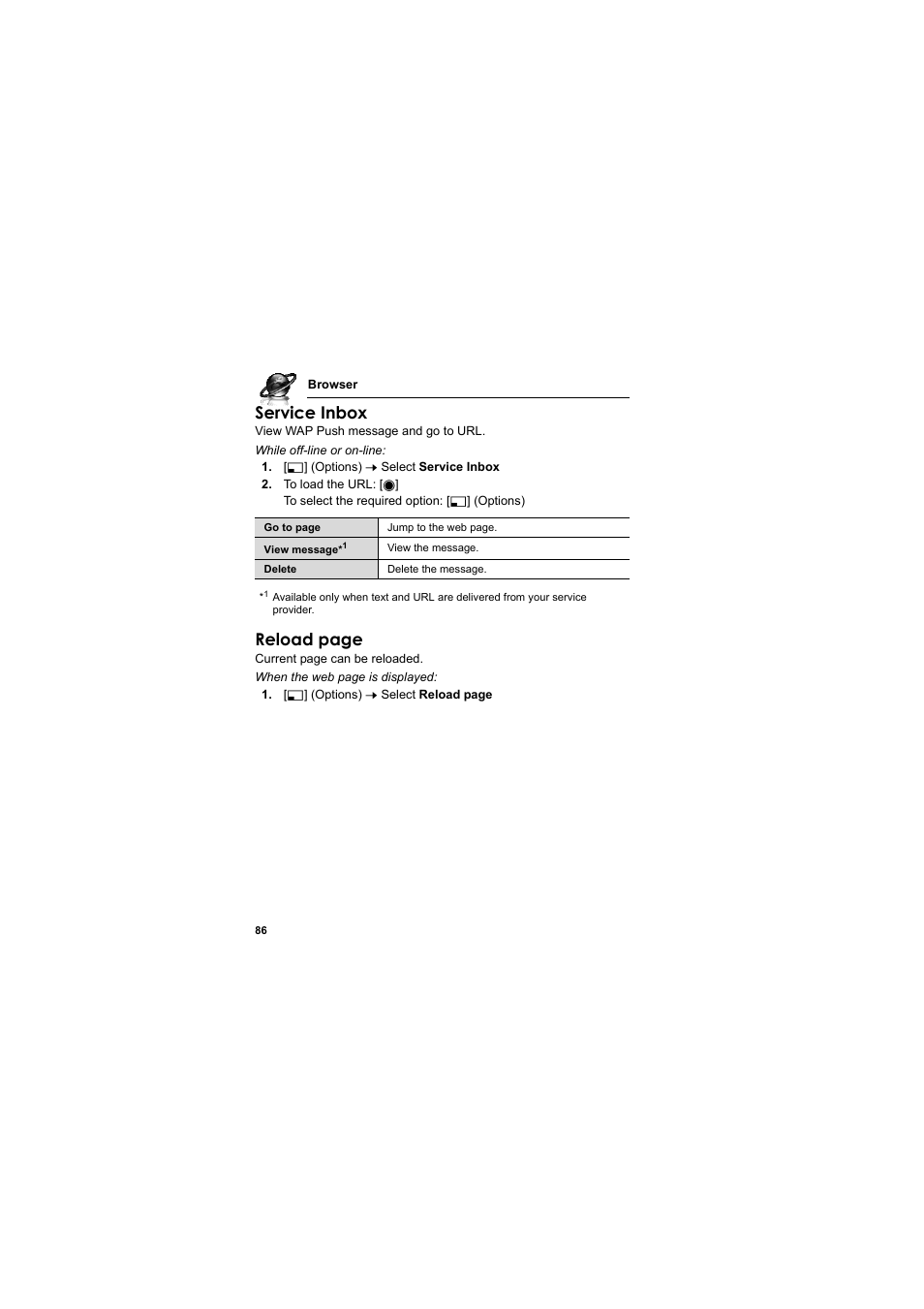 Service inbox, Reload page | Panasonic EB-SA7  EN User Manual | Page 89 / 168