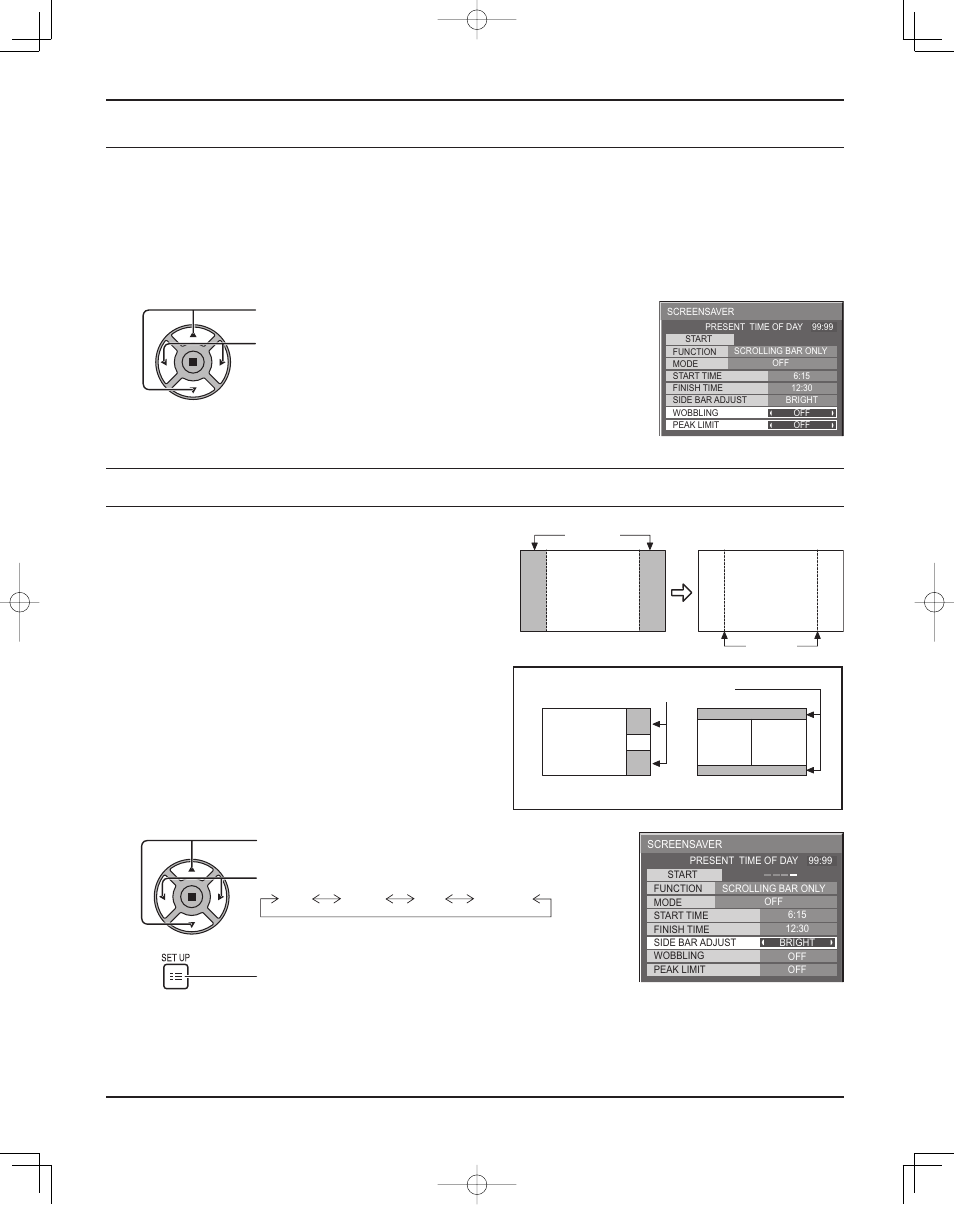 Reduces screen image retention, Side bar adjust, Reduces screen image retention side bar adjust 1 | Screensaver (for preventing image retention) | Panasonic TH37PR11UK User Manual | Page 27 / 50
