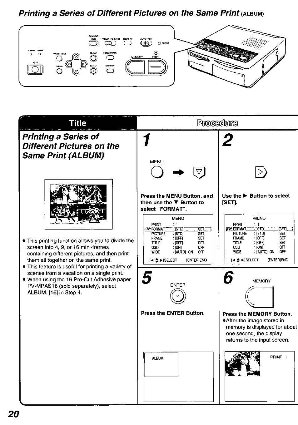 Use the p* button to select [set, Press the memory button | Panasonic PV-PD2000 User Manual | Page 20 / 60