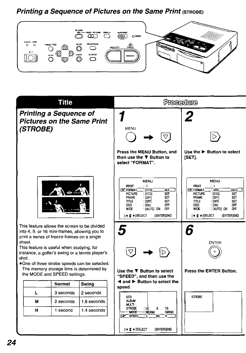 Use the button to select [set, Press the enter button, Title | Printing a sequence of pictures on the same print | Panasonic PV-PD2000 User Manual | Page 24 / 60