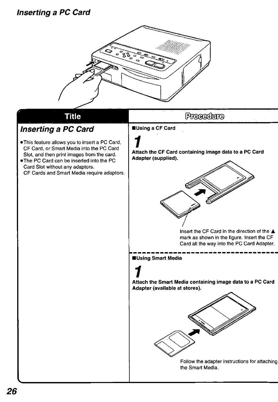 Inserting a pc card | Panasonic PV-PD2000 User Manual | Page 26 / 60