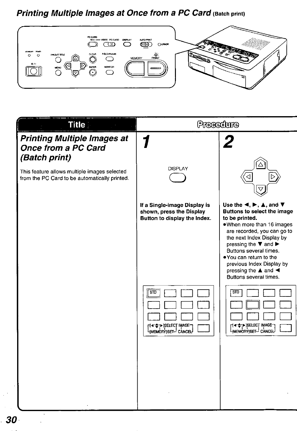 Printing multiple images at once from a pc card | Panasonic PV-PD2000 User Manual | Page 30 / 60