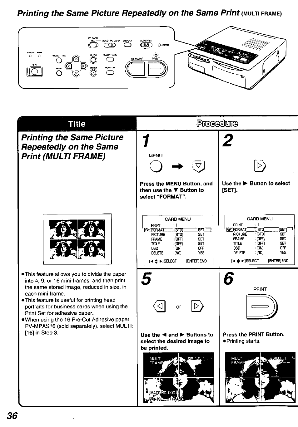 Title, Use the ^ button to select [set, Press the print button | C ud o | Panasonic PV-PD2000 User Manual | Page 36 / 60