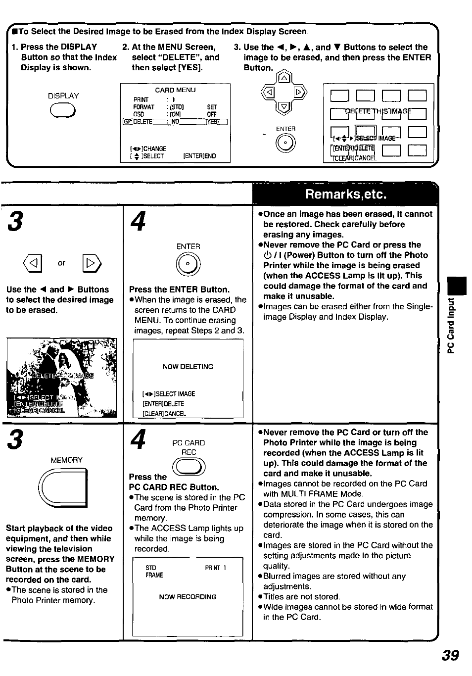 Remarks,etc, Press the | Panasonic PV-PD2000 User Manual | Page 39 / 60