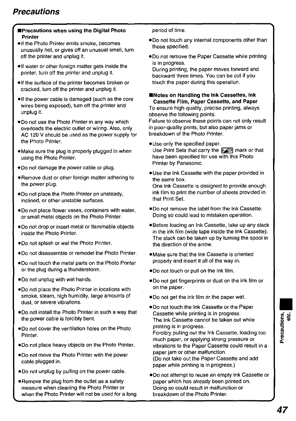 Precautions, Precautions 3 | Panasonic PV-PD2000 User Manual | Page 47 / 60