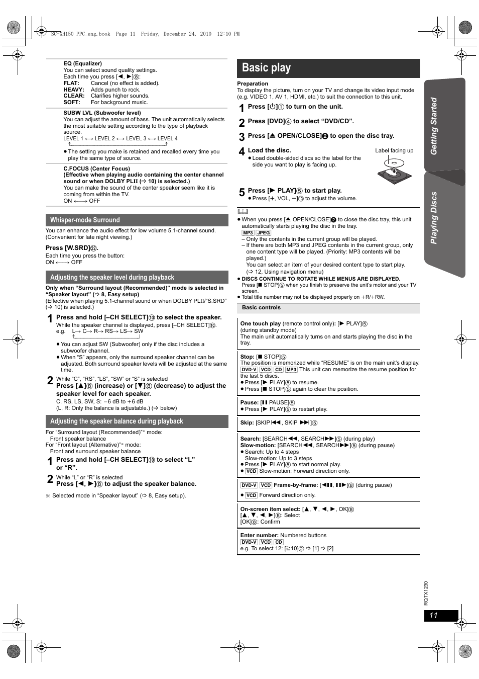 Basic play | Panasonic SC-XH150 User Manual | Page 11 / 26