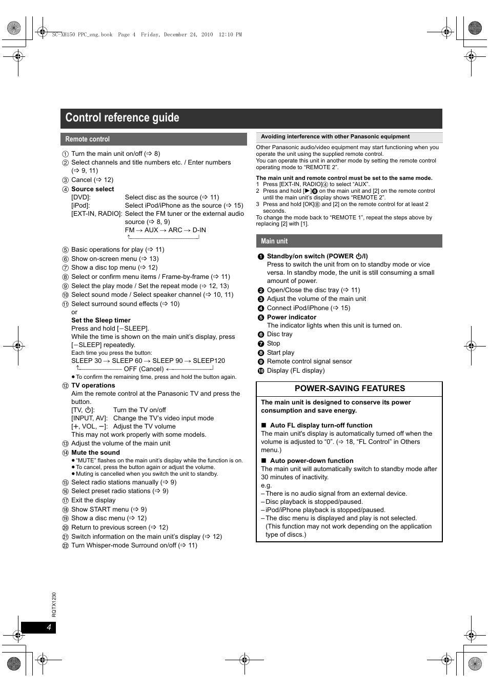 Control reference guide | Panasonic SC-XH150 User Manual | Page 4 / 26