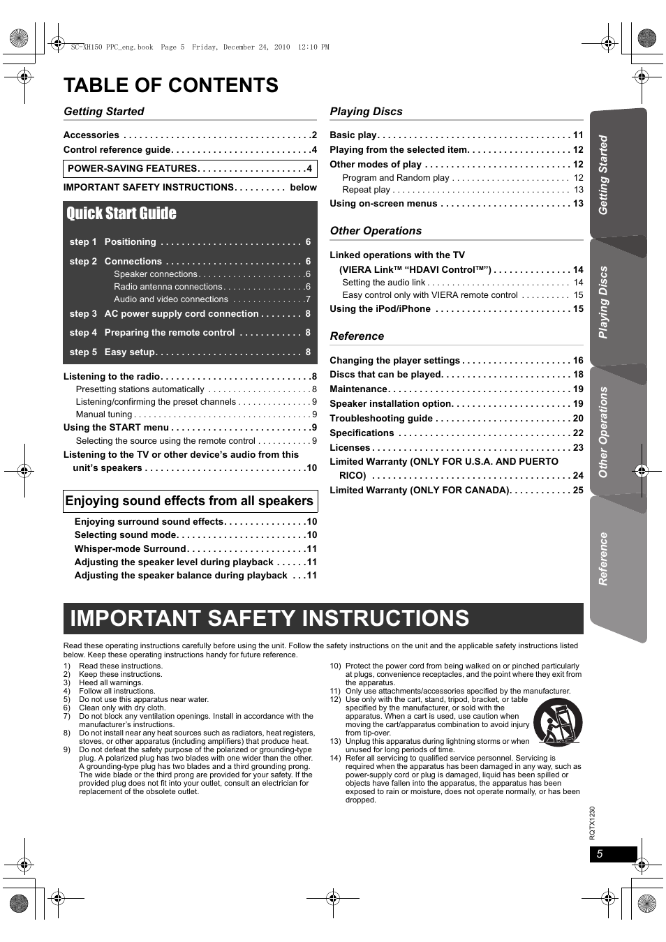 Panasonic SC-XH150 User Manual | Page 5 / 26
