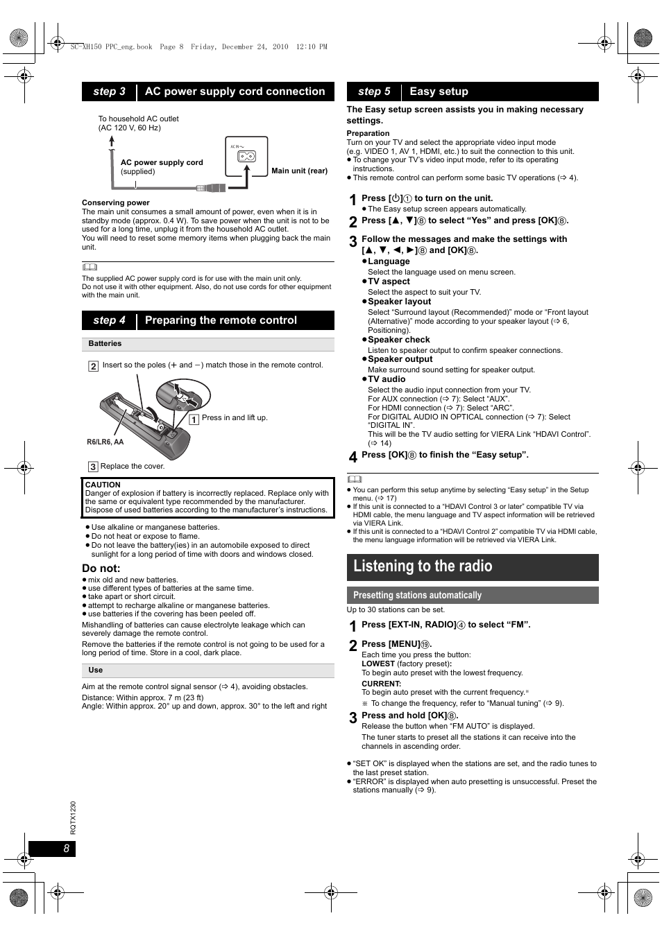 Listening to the radio | Panasonic SC-XH150 User Manual | Page 8 / 26