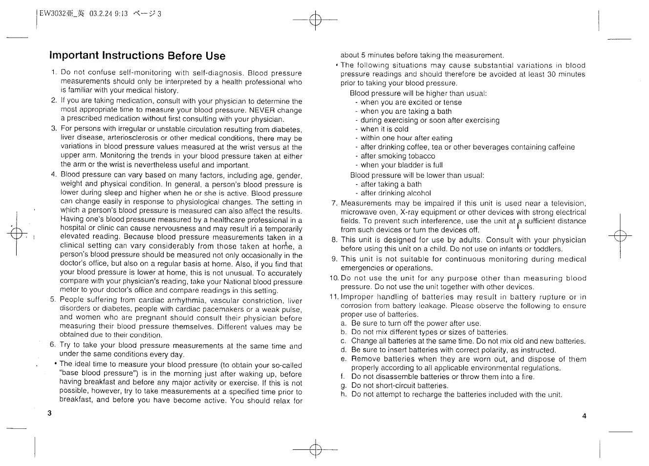 Important instructions before use | Panasonic EW3032 User Manual | Page 3 / 11