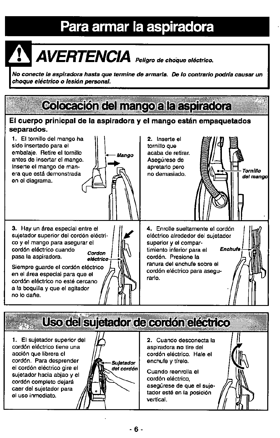 1еюас10п del тапшш, Para armar la aspiradora, 1еюас10п del | Uso del, Avertenoa, Тапшш | Panasonic MC-V5715 User Manual | Page 26 / 40