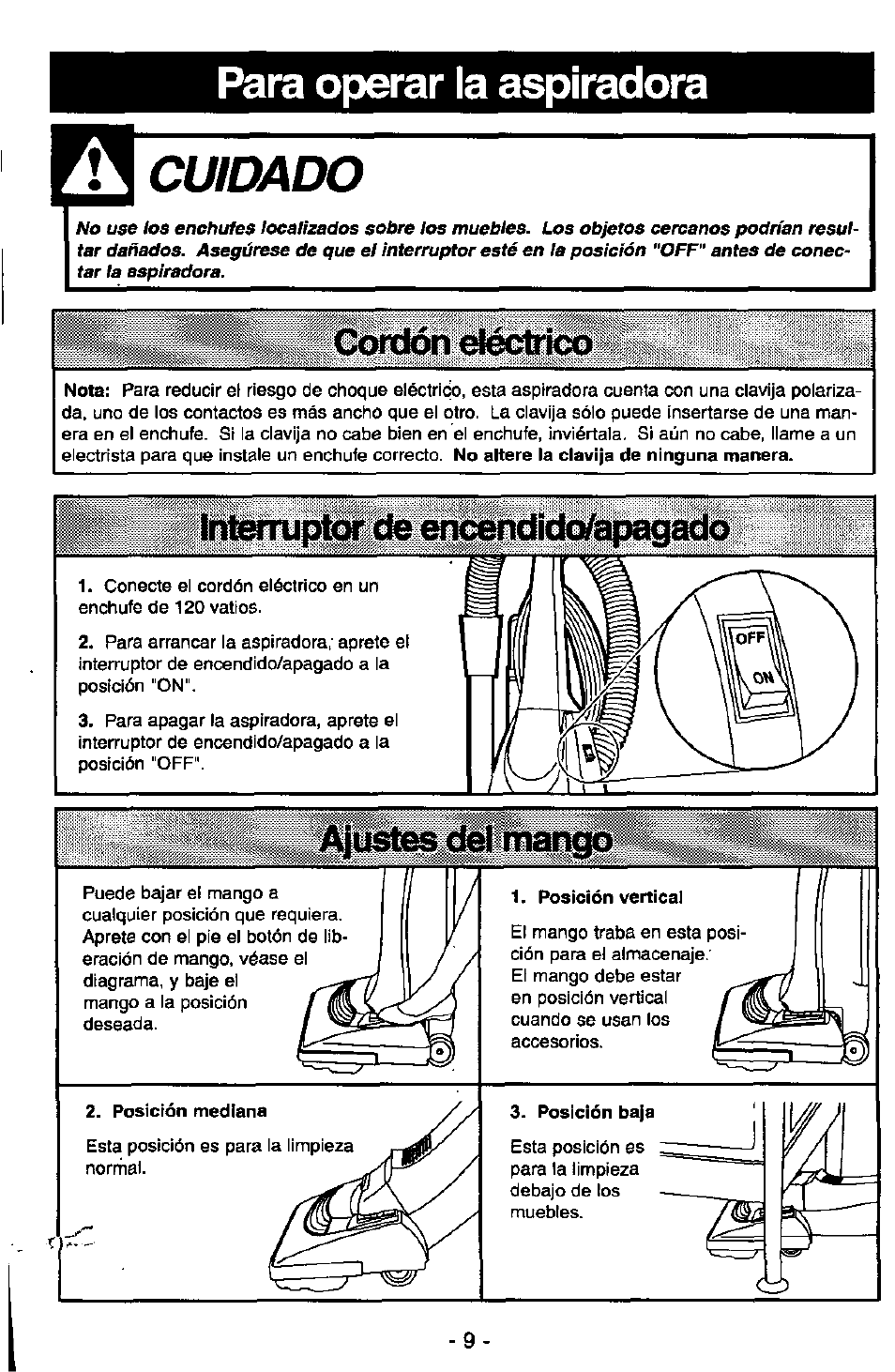 Para operar la aspiradora, Ílnterru, Cuidado | Panasonic MC-V5715 User Manual | Page 29 / 40