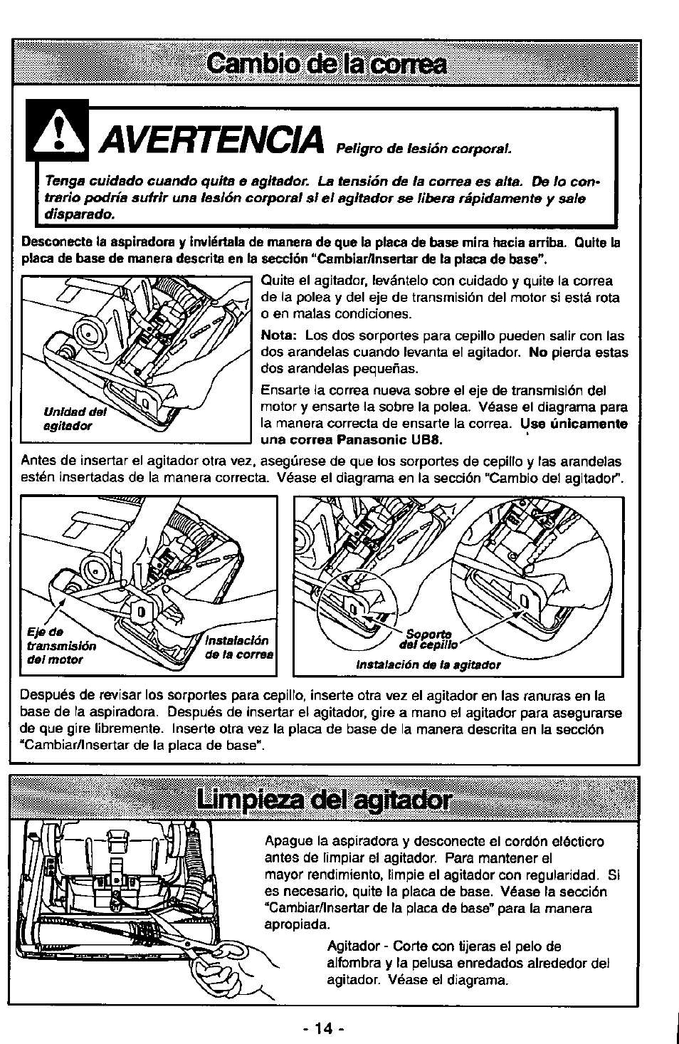 I» -■ :‘--#|«gíambio, Correa, Del agh | Avefitencia, Cifíi | Panasonic MC-V5715 User Manual | Page 34 / 40