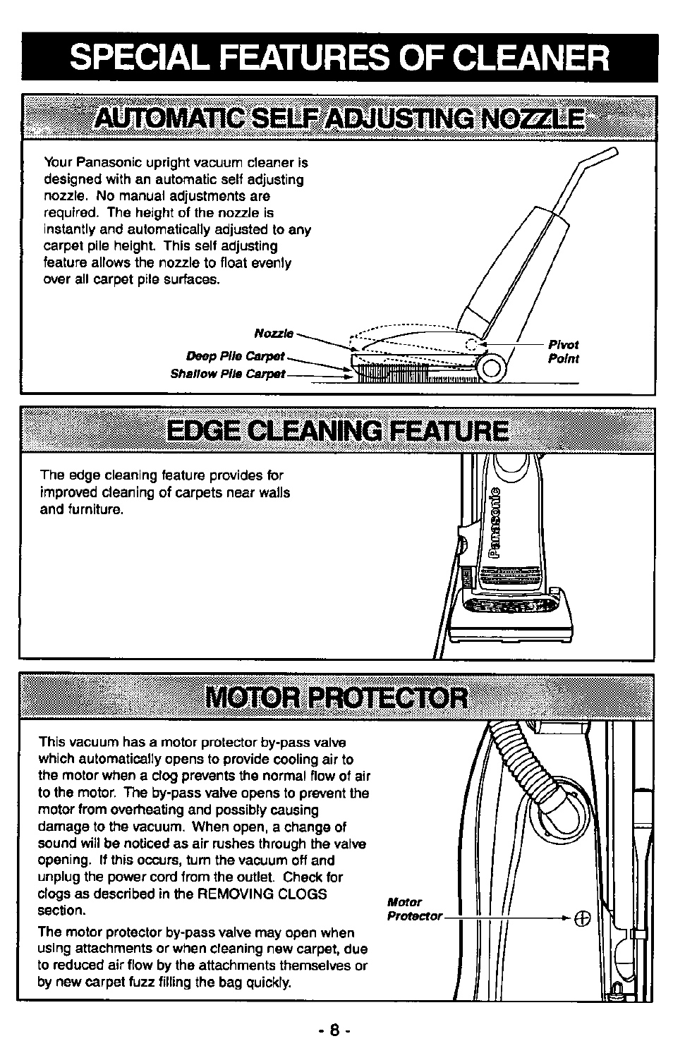 Special features of cleaner, Motor protector, Dimaw3eii | Panasonic MC-V5715 User Manual | Page 8 / 40