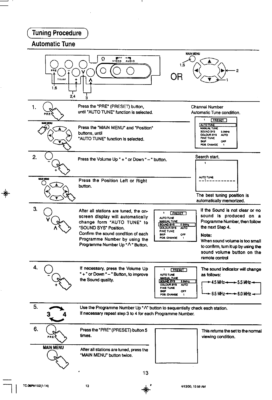Ífoi, Tuning procedure ) automatic tune | Panasonic TC-36PM10Z User Manual | Page 13 / 28
