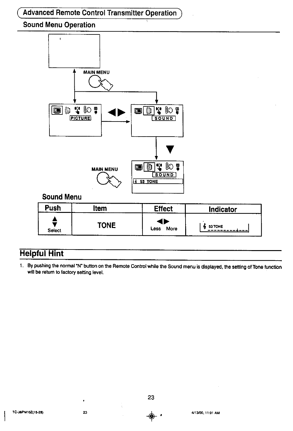 Helpful hint | Panasonic TC-36PM10Z User Manual | Page 23 / 28