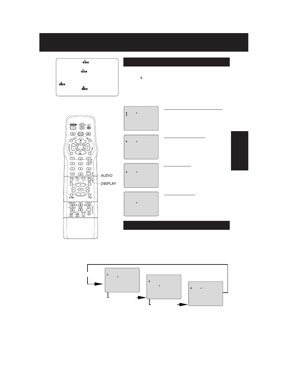 Mts broadcast/tv stereo system, Mts broadcast / tv stereo system, Receivable broadcast types | Audio mode for tv viewing, Tv operation, The broadcast signal being received, Example, Press display to display, Arrow shows selection.), Press audio | Panasonic AG 527DVDE User Manual | Page 23 / 68