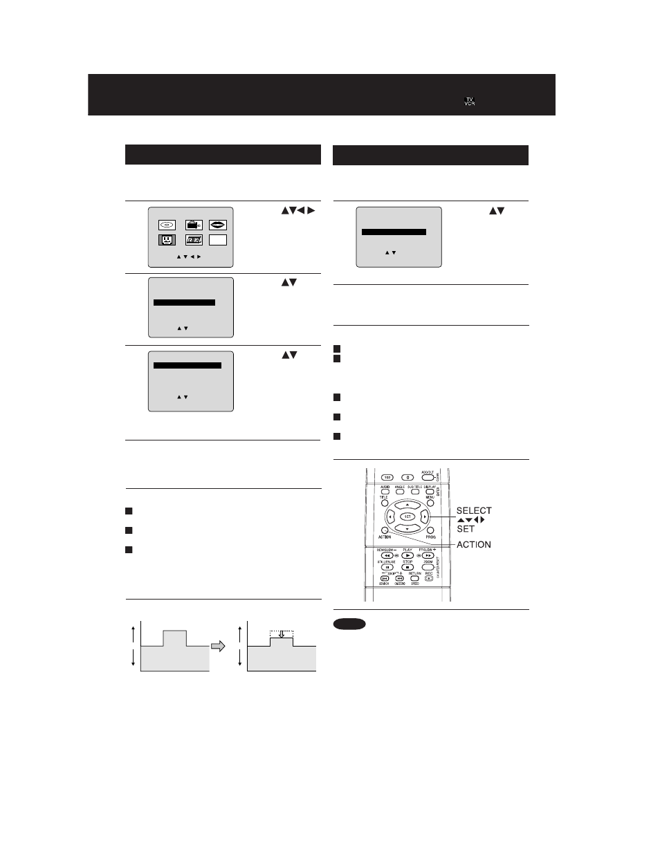 Video/audio menu, Video / audio menu, Audio menu video menu | Panasonic AG 527DVDE User Manual | Page 46 / 68