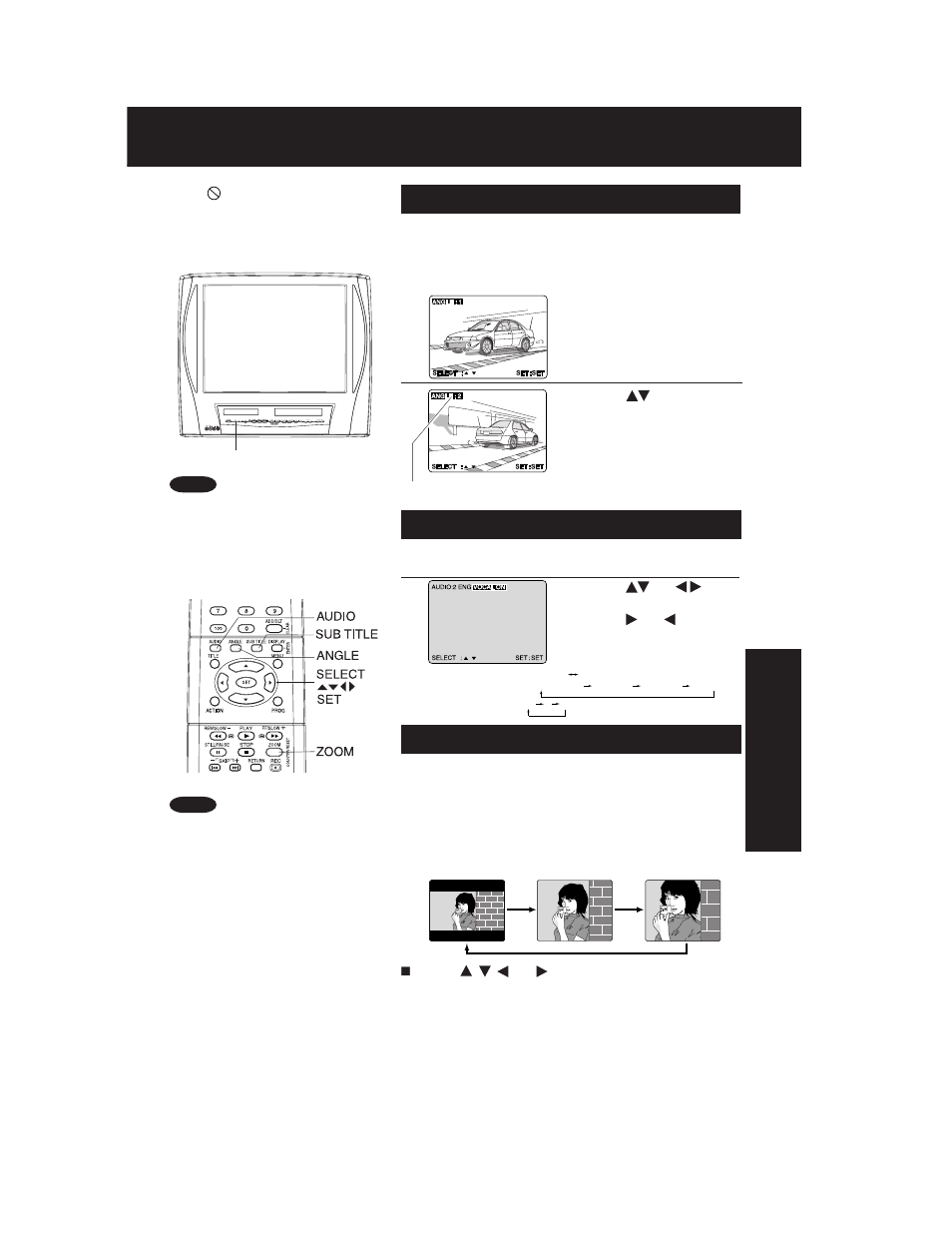 Multiple angle viewing (dvd only), Picture zoom (dvd only) | Panasonic AG 527DVDE User Manual | Page 49 / 68