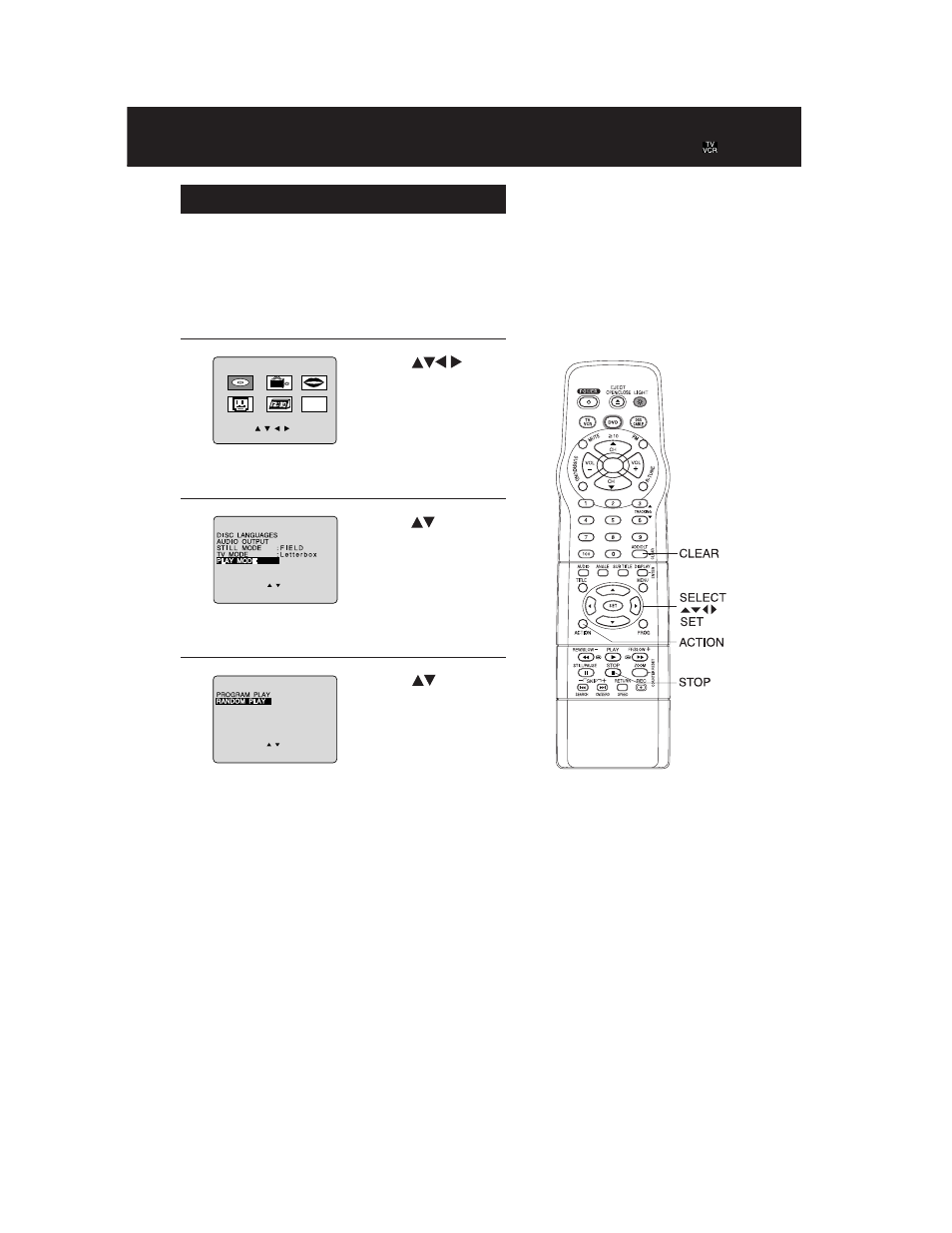 Disc operation, Continued, Random play (video cd/cd) | Panasonic AG 527DVDE User Manual | Page 52 / 68