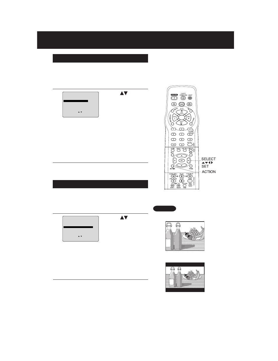 Settings for dvd operation (continued), Still mode, Selecting tv mode | Panasonic AG 527DVDE User Manual | Page 60 / 68