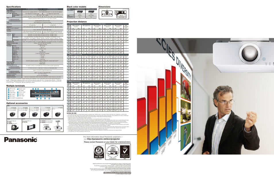 09_dw6300_ctlg_p4, Multiple terminals black color models, Dimensions | Panasonic PT-D6000US User Manual | Page 4 / 4