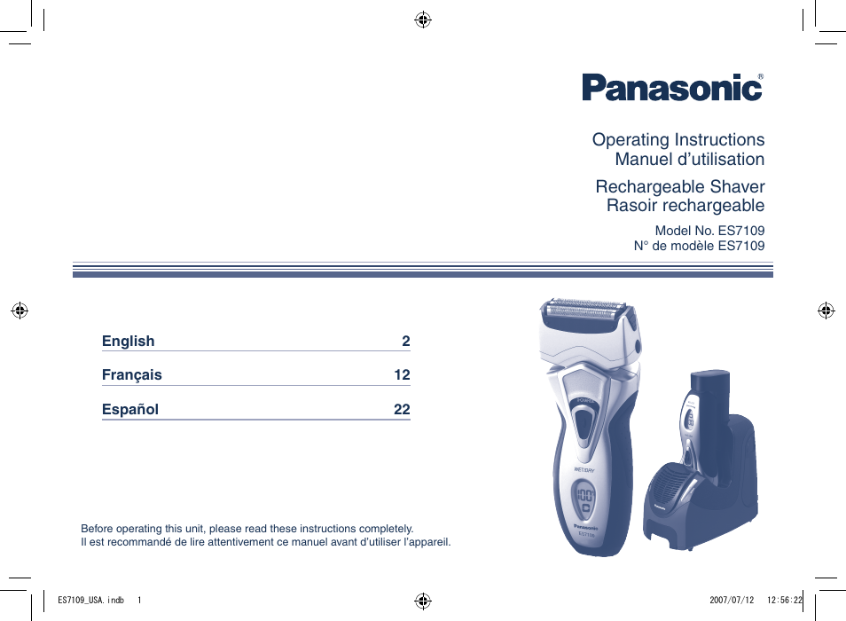 Panasonic ES7109 User Manual | 32 pages