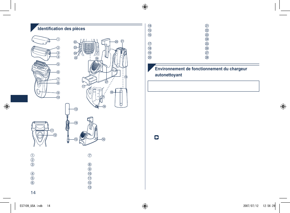 Identification des pièces | Panasonic ES7109 User Manual | Page 14 / 32