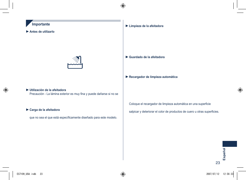 Panasonic ES7109 User Manual | Page 23 / 32