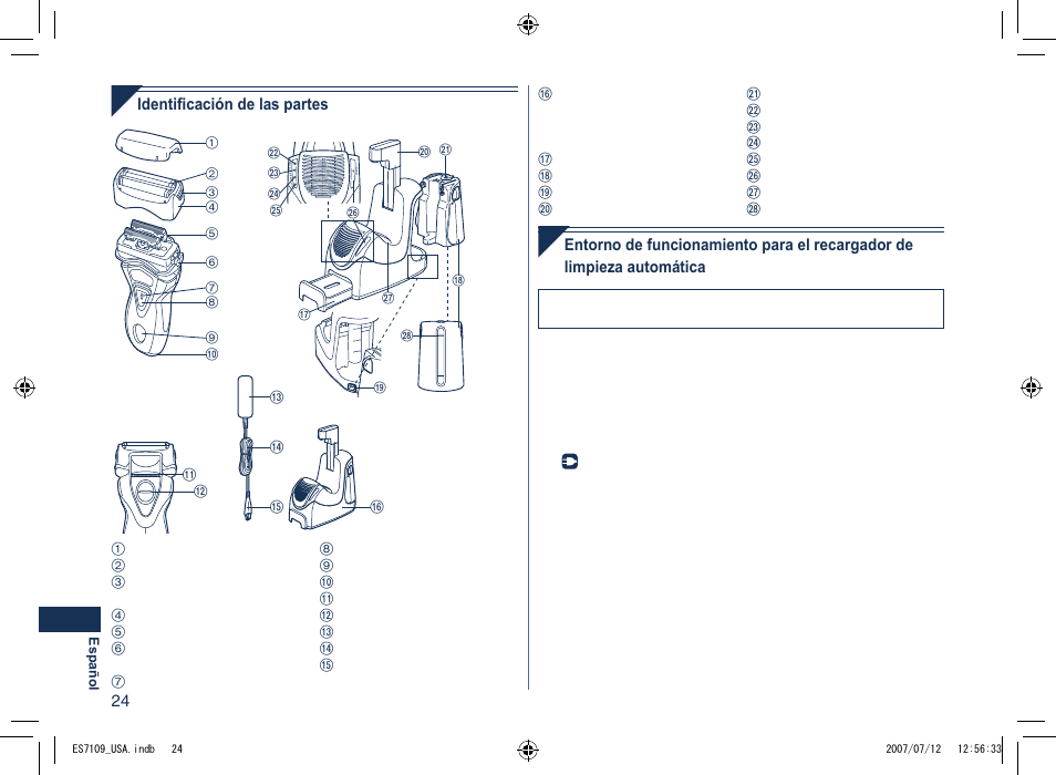Identificación de las partes | Panasonic ES7109 User Manual | Page 24 / 32