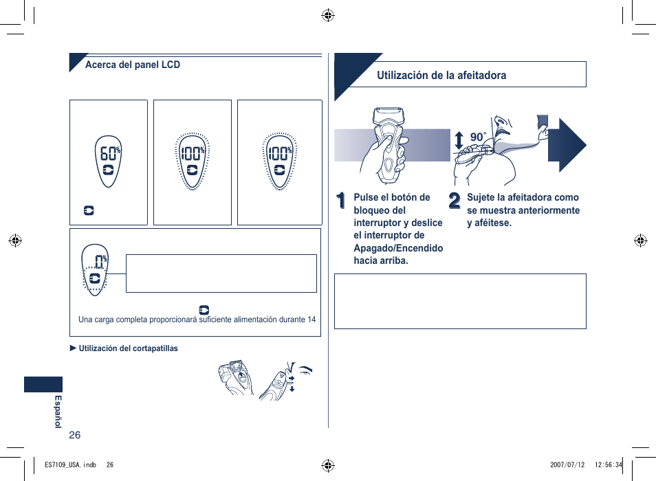 Afeitado | Panasonic ES7109 User Manual | Page 26 / 32
