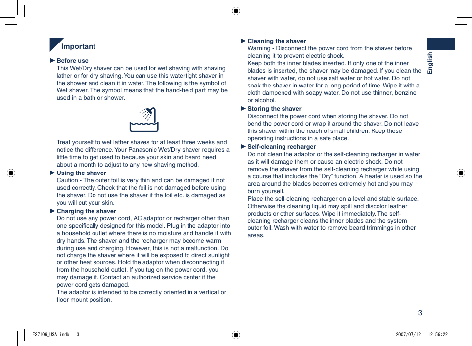 Panasonic ES7109 User Manual | Page 3 / 32