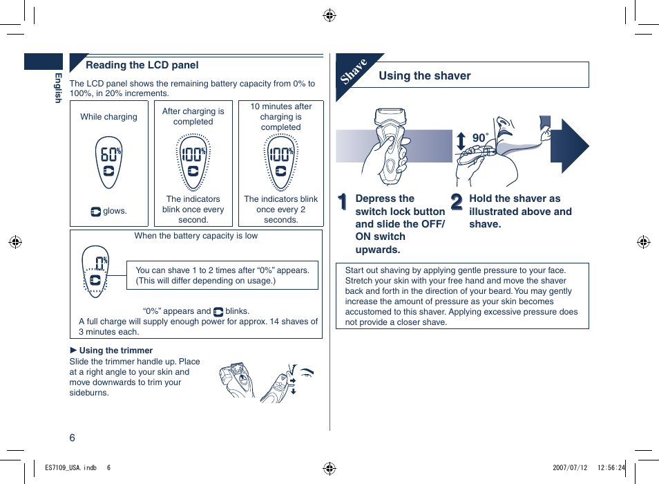 Sha ve | Panasonic ES7109 User Manual | Page 6 / 32