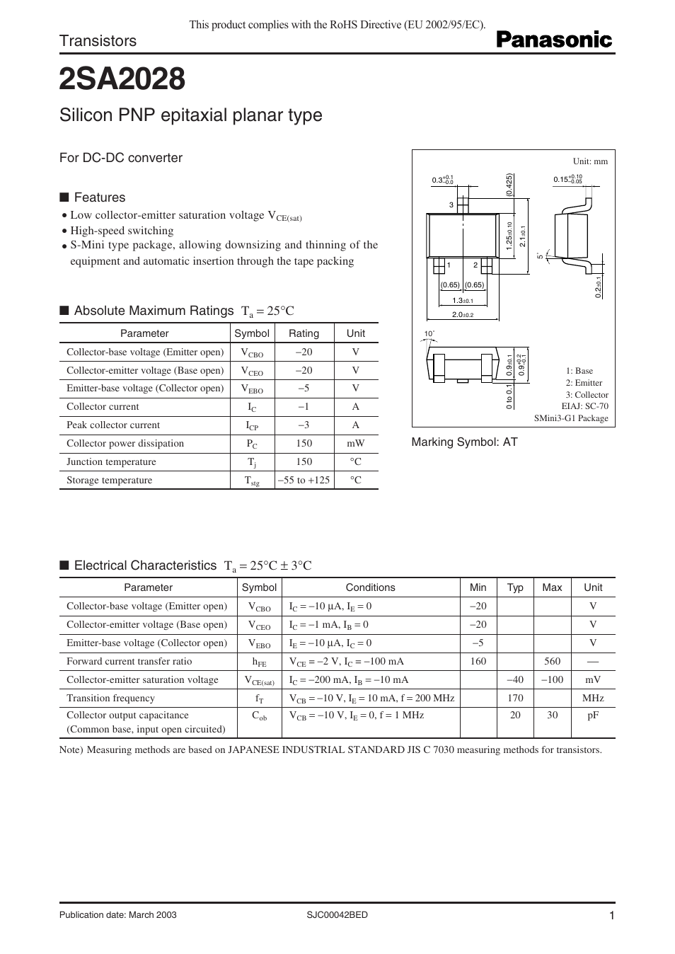 Panasonic 2SA2028 User Manual | 2 pages