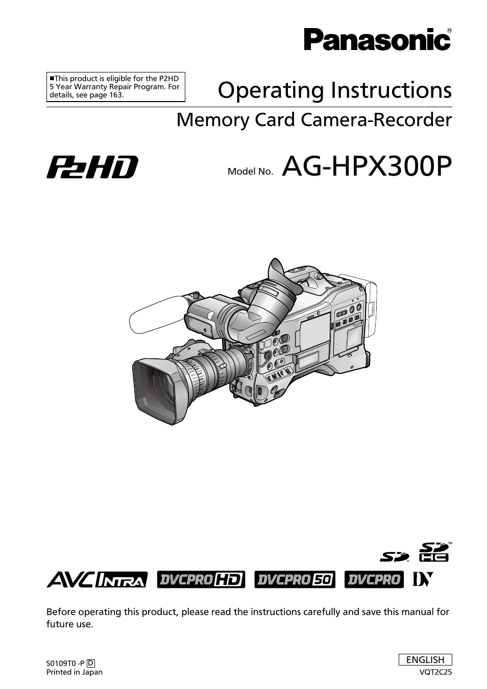 Panasonic AG-HPX300P User Manual | 166 pages