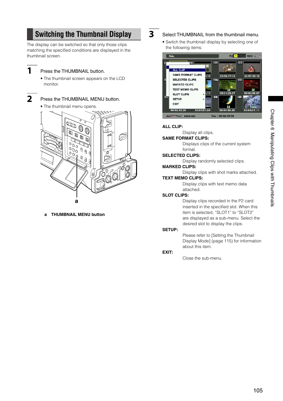 Switching the thumbnail display | Panasonic AG-HPX300P User Manual | Page 105 / 166