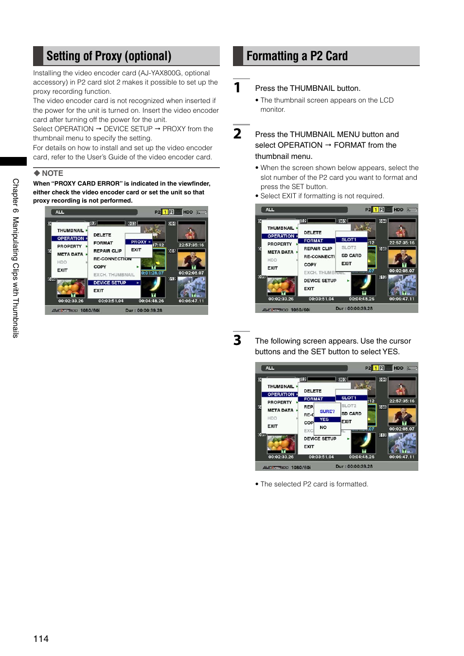 Setting of proxy (optional), Formatting a p2 card, Setting of proxy (optional) formatting a p2 card | Panasonic AG-HPX300P User Manual | Page 114 / 166