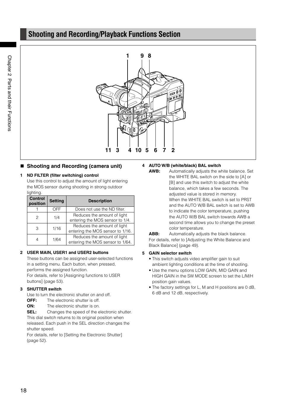 Shooting and recording/playback functions section | Panasonic AG-HPX300P User Manual | Page 18 / 166