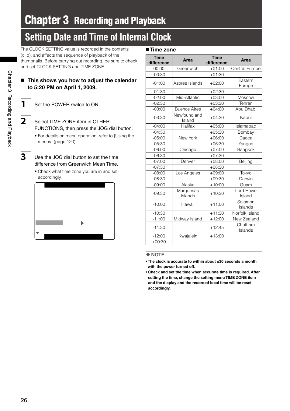 Chapter 3 recording and playback, Setting date and time of internal clock, Chapter 3 | Panasonic AG-HPX300P User Manual | Page 26 / 166