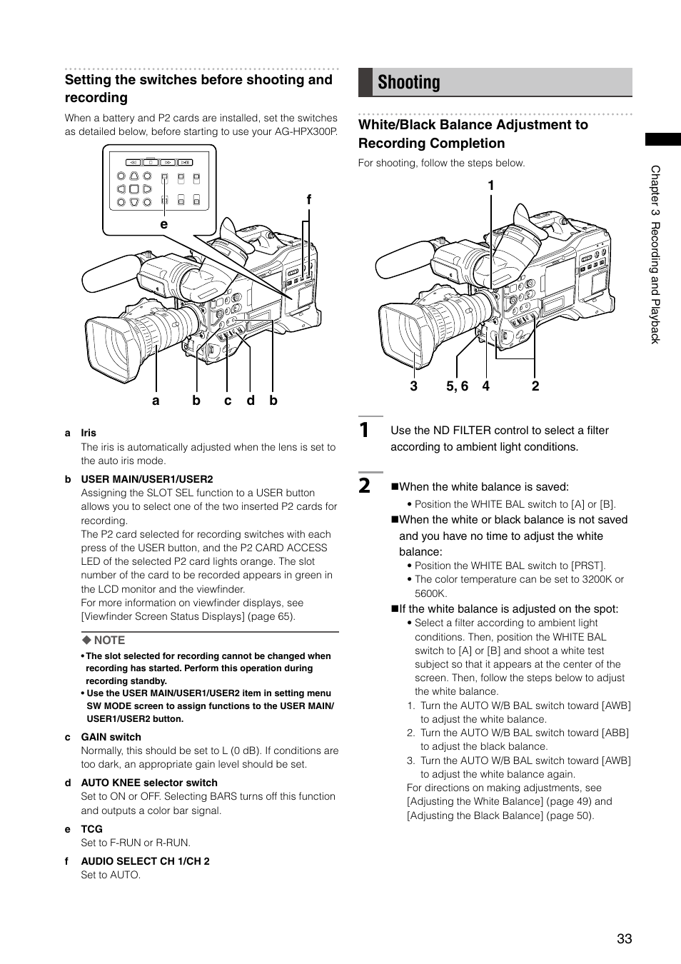 Shooting | Panasonic AG-HPX300P User Manual | Page 33 / 166